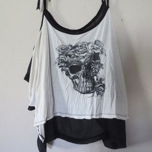 Shoulderless sheer open back skull tank top